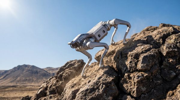 Unitree AS2 überklettert Felsen Unitree AS2 Roboterhund beim Überwinden von Felsen
