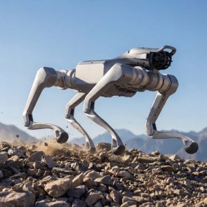 Unitree AS2 im Lauf über Geröll Unitree AS2 vierbeiniger Industrie-Roboter im Lauf